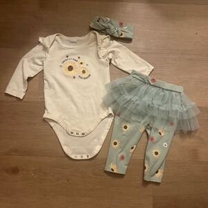 Sunflower Baby Outfit Set - Ivory & Sage Green